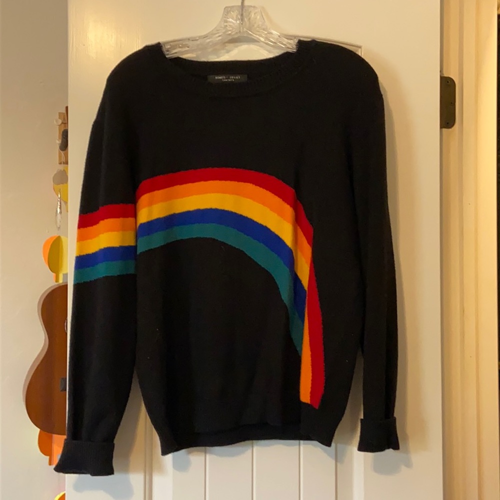 Large Black Sweater with Rainbow Pattern
